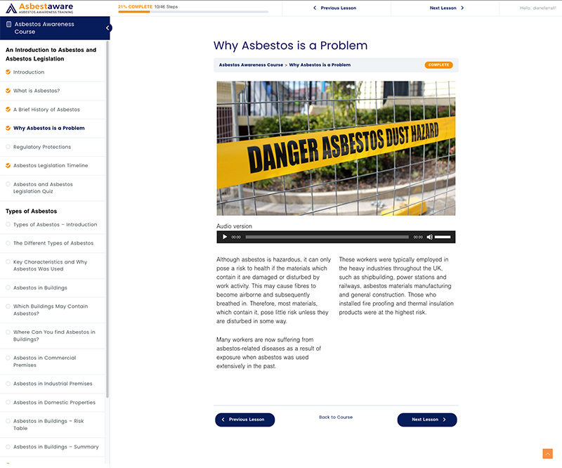 Asbestos Awareness Course Website Design